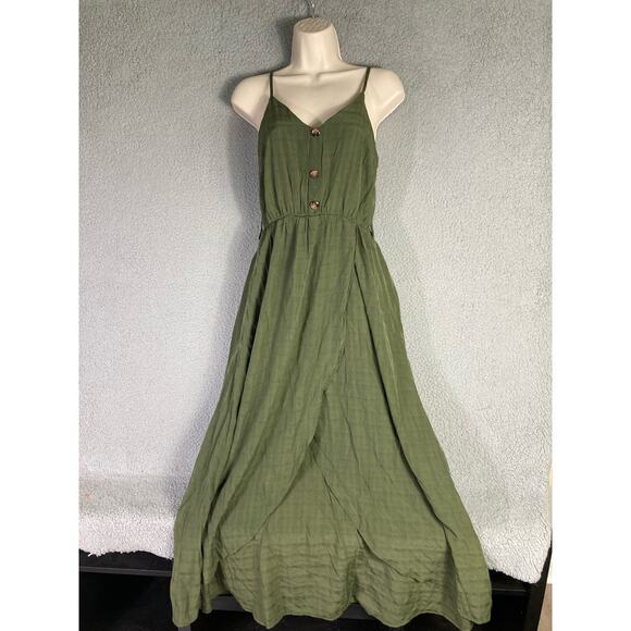 Women's Green Wrap Cami Midi Dress One Size Casual‎ - Picture 2 of 10